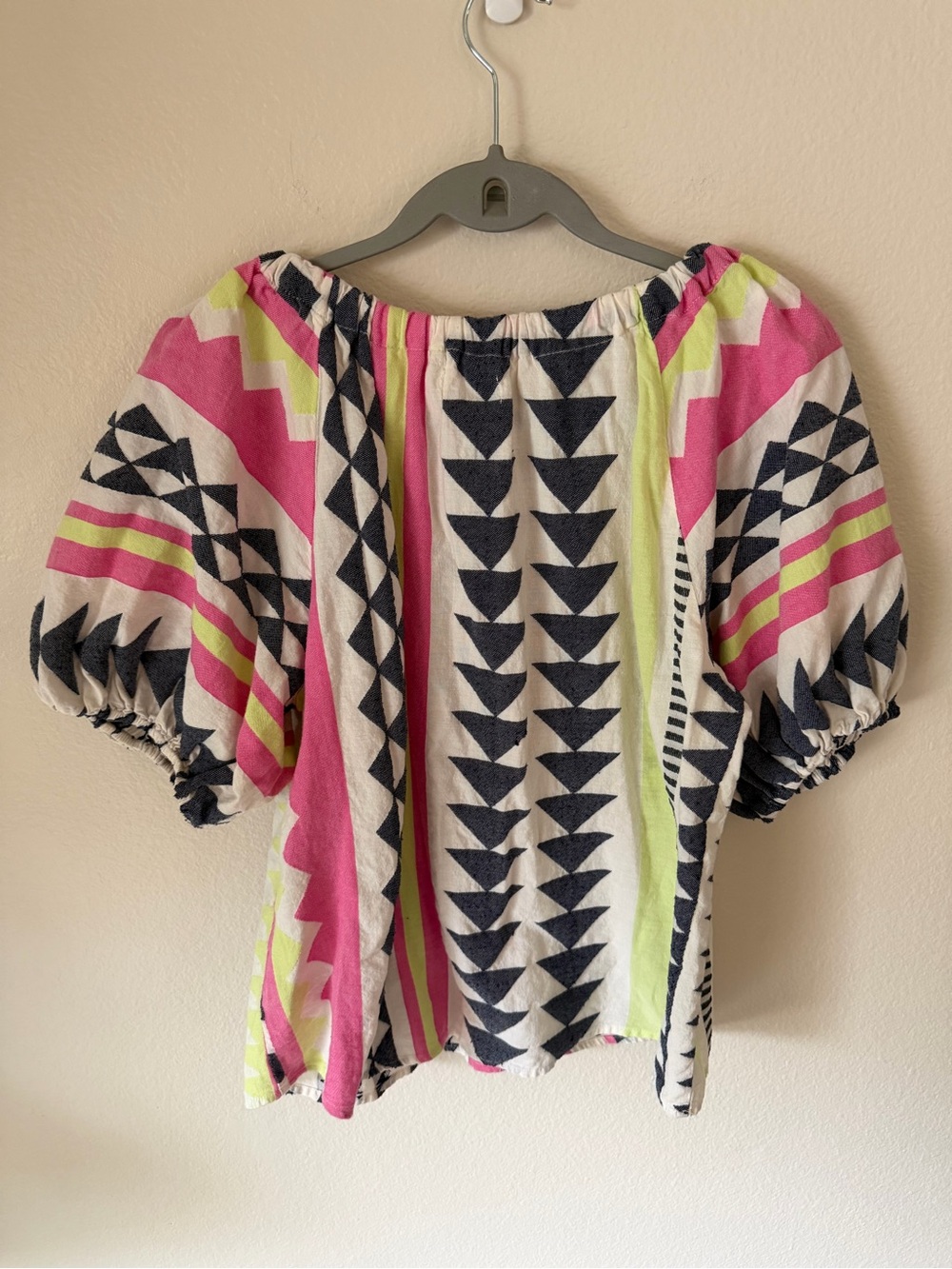 Velvet Pink, Black & Lime Tribal Puff Sleeve Top - Picture 2 of 3